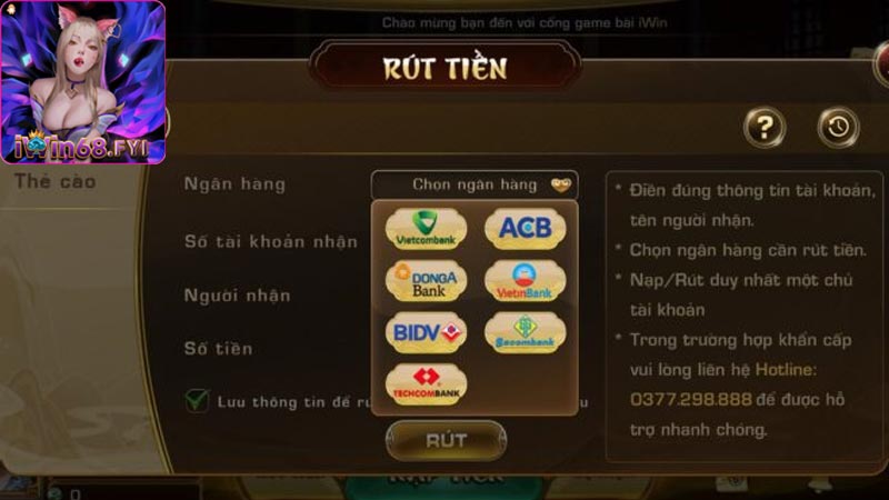 Quy trình rút tiền IWIN68 cụ thể dễ thực hiện cho người chơi